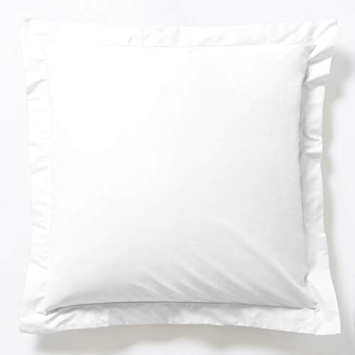 VISION - Taie d’Oreiller 65 x 65 cm - 100% Coton - Coloris : Blanc - Finition avec Volant Plat -...
