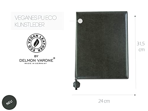 DELMON VARONE - Urkundenmappe in DIN A4 mit schwarzer Kordel aus veganem, nachhaltigem Eco Kunstleder (grau)- Dokumenten-Mappe mit 2 Einsteckleisten für Unterlagen, Dokumente, Zeugnisse & Urkunden