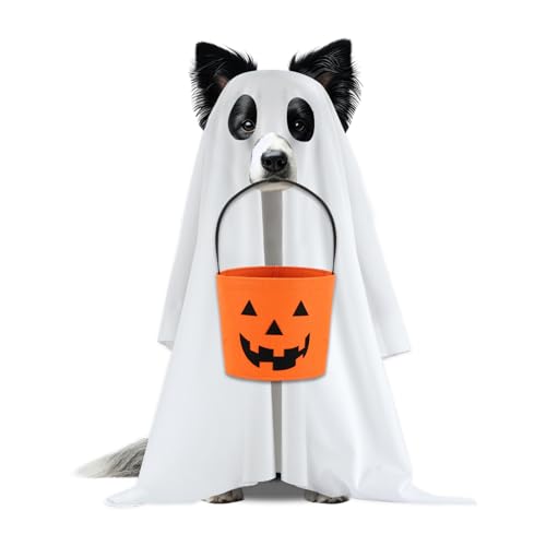 Halloween Ghost Dog Costume Set Dog Cute Party Cape Milk Fiber Halloween Trick or Treat Party Cosplay White Ghost Costume for Dog Cat 31.539.4 inches (Medium)