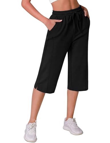 Image of Crewhpo Women's Capri Sweatpants 3/4 Length Joggers Straight Leg Trousers