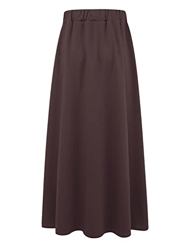 Ylingjun Womens Warm Fleece Lined Long Jersey Skirts Elastic Waist A Line Flared Winter Skirt2