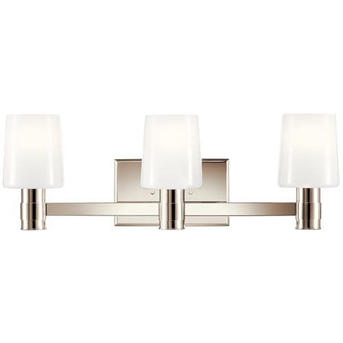 Image of Kichler Adani 3-Light Bathroom Vanity Light Fixture, Modern 24 inch Vanity Light with Opal Glass in Polished Nickel for Bathroom or Powder Room (8.25 inch x 24 inch), 55176PN