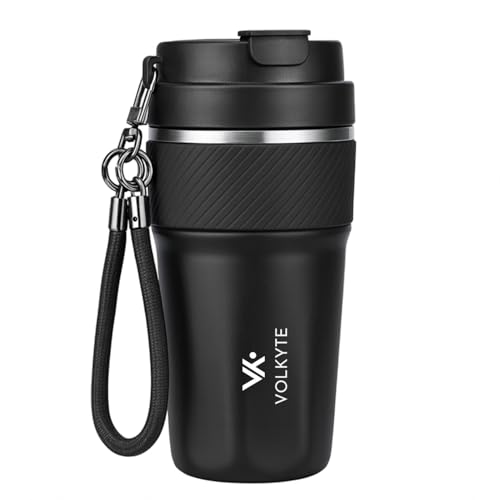 VOLKYTE Vaso Térmico Café 500 ml Termo Café para Llevar con Interior Cerámico y Acero Inoxidable 316, Mantiene Frío 24h y Calor 12h, Tapa de Rosca Sin Fugas, Ideal para Oficina, Coche y Viaje