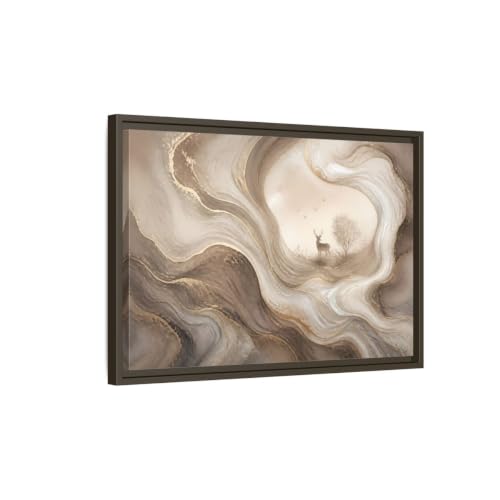 Nature Deer Brown And Gold Abstract Framed Canvas Print – Living Room, Above Fireplace 24×16 inch (60×40 cm) - Horizontal/Espresso / 1.25 inch (3 cm)