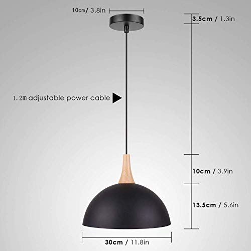 Lámpara colgante moderna de metal negro con detalles de madera noble 5
