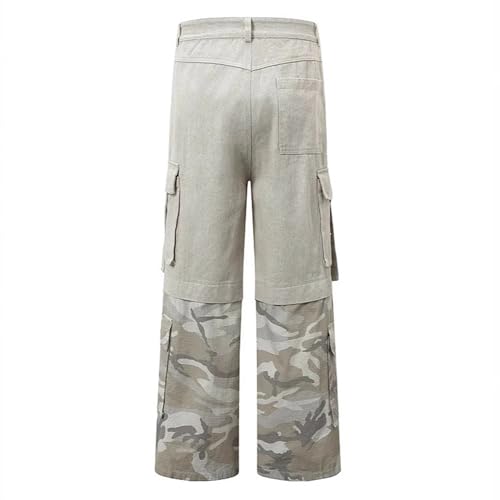 XYXIONGMAO Men's Grey Wide Leg Cargo Camo Patchwork Multi-Pocket Techwear Pants Loose Hip Hop Streetwear Hip Hop Trousers2