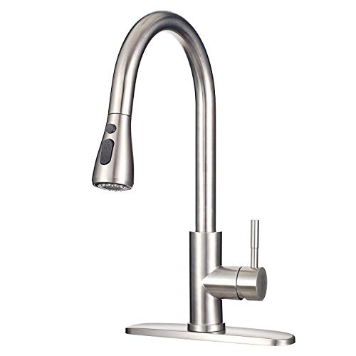 JZBRAIN Kitchen Faucet with Stainless Steel Sprayer Kitchen Faucets Single Handle High Arc Pull Out Kitchen Sink Faucet (Touch Kitchen Faucet, Brushed Stainless)