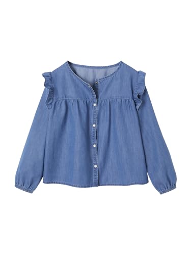 Vertbaudet Mädchen Jeansbluse mit Volants Blue Stone 128