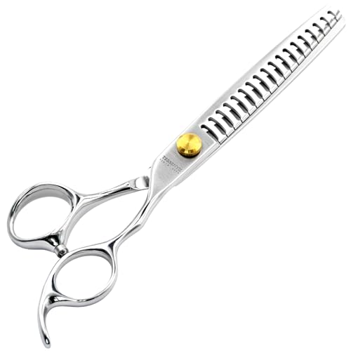 Dog Grooming Scissors, 7.0" 18 Teeth Chunker Shears, Premium Stainless Steel, Safety Rounded Tip & Offset Handles for Precision Trimming Dogs, Cats, Pet at Home