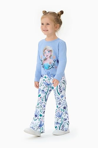 Image of Disney Frozen Princess Minnie Stitch Girl Clothes Long Sleeve Knot Front Sweatshirt Flare Pants Fall 2 Piece Outfit 2-9Y