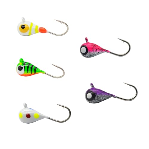 ALICHINO Ice Fishing Jig Set 5pcs Tungsten Ice Jig Heads for Panfish & Crappie Needle Point Hooks 4MM Size