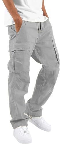 ALLABREVE Mens Casual Joggers Pants Hiking Drawstring Chino Cargo Pants Straight Leg Pants