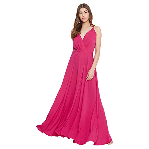 Image of Berrylush Red Solid V Neck Maxi Dress