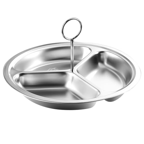 Cesta de vapor de acero inoxidable con 3 compartimentos, mango desmontable, bandeja multiusos para servir en interiores y exteriores, comedor, camping, picnic, contenedor de alimentos (19,3 cm)