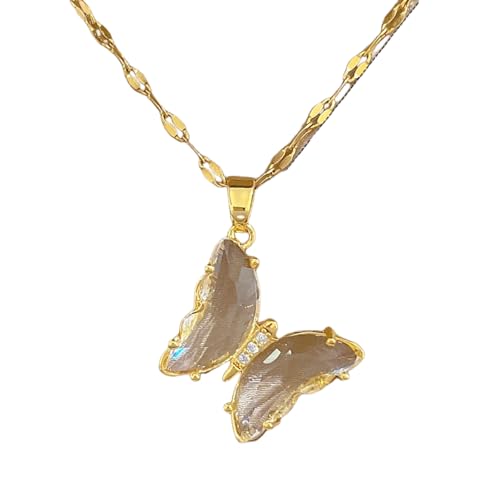 KDFIYSCV Precioso set de pendientes colgantes cúbicos de zirconio de zirconio de cristal de mariposa y cadena de bambú de oro de moda para mujeres