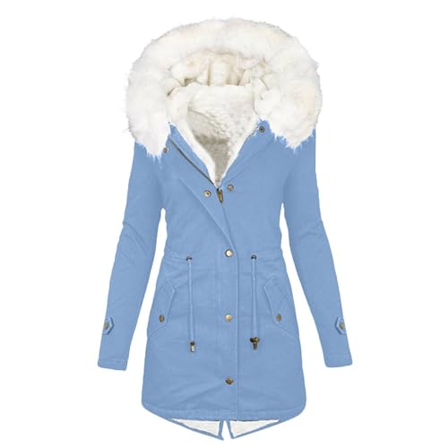 KOG Winterjacke Damen Parka Warme Jacke Baumwolle Festival Jacke Einfarbig Oberteile übergangsjacke Basic Windjacke Casual Hoodie Frau Fleecemantel Hellblau XXL