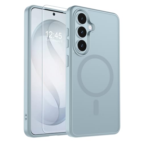 Image of SUPFINE Magnetic for Samsung Galaxy S26 Plus Case with Screen Protector, (Built-in Magnets) (Military Grade Drop Protection) Slim Translucent Shockproof Phone Case,Sliver Blue