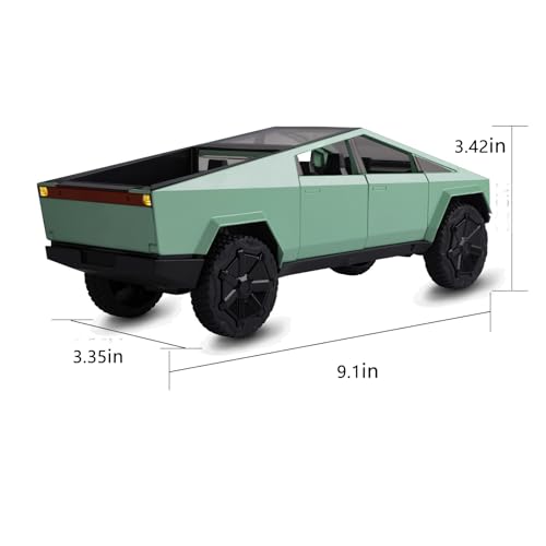 Image of Sasbsc Toy Trucks For Boys Cybertruck Model Green Pickup Truck 1 /24 Diecast Metal Toy Cars With Sound And Light For Kids Age 3 Year And Up