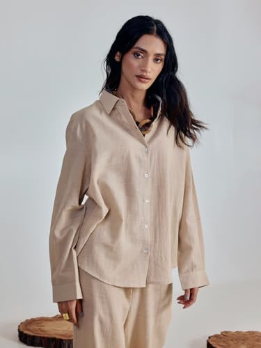 Image of FIORRA Women's Linen-Blend Loose Relaxed Fit Co-Ord Set