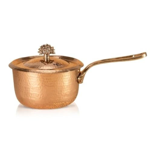 Amoretti Brothers Copper 2.82 qt. Sauce Pan with Bronze Flower Lid, Tin Lining