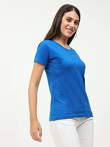 Image of FLEXIMAA Women's Cotton Plain Round Neck Half Sleeve T-Shirt