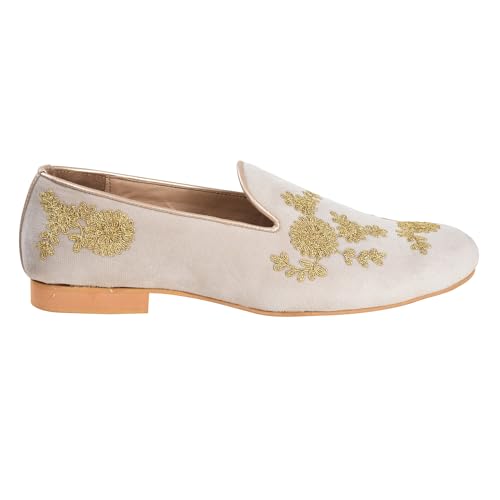 Tanny Shoes Men's Fabric Matarial Off White Ethnic Shoe for Weeding Party (numaric-8)