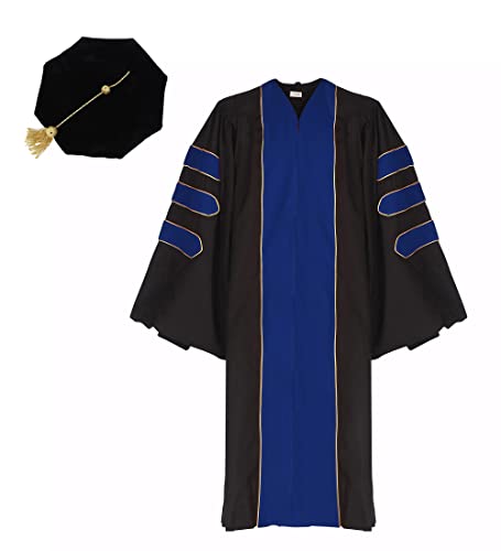 Ariro Unisex Doctoral Graduation Gown and 8 Side Tam Package for Faculty and Professor Phd (Royal Blue, 48)