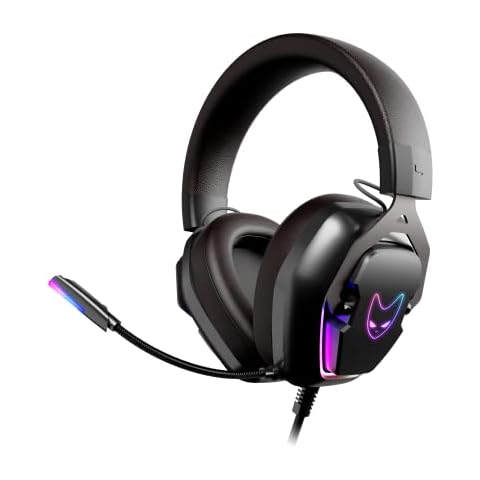 Oversteel Phosphorus - Gaming Headset 7.1, Wired, Omni-directional Microphone, Noise Cancelling, Gaming Headset with 3.5mm Jack and RGB Light, Diameter 50mm, PC/PS5/Xbox/Switch Compatible, Black Cover