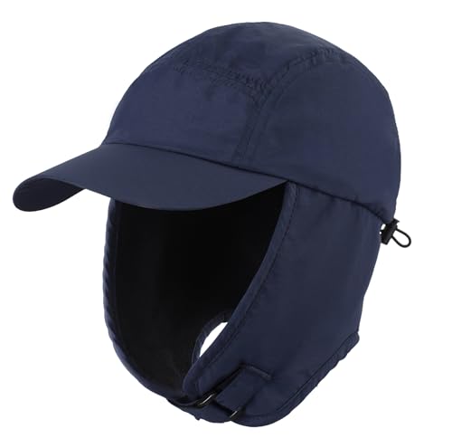 Decentron Gorro de invierno para niños con orejeras, gorro de forro polar, azul marino, 3-7 años