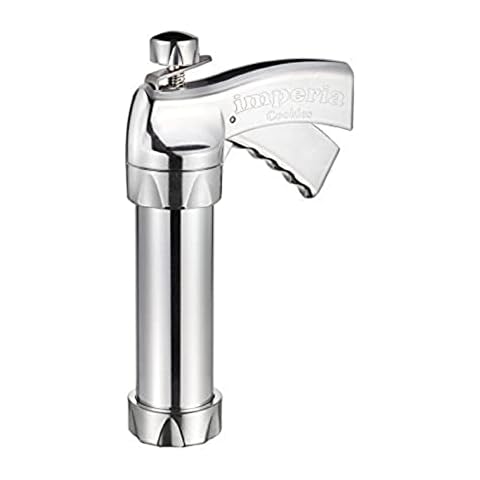 GSD Metall-Gebäckpresse IMPERIA mit 14 Metall-Matrizen für verschiedene Keksformen, 4 Garnier- und Spritztüllen zum Füllen und Dekorieren von Gebäck, Komfortabler Hebel, Maße: 26 x 16 x 6 cm, 32002 Cover