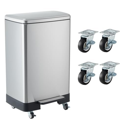 Papelera rectangular de acero inoxidable con ruedas 60 L