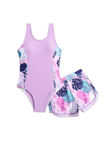 Floerns Girl's Swimsuit One Piece Bathing Suit Tropical Floral Swimwear with Cover Up Shorts Hawaii Beach Vacation