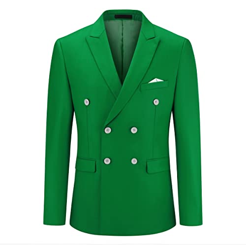 YOUTHUP Blazer da Uomo Doppio Petto Slim Fit Formale con Risvolto Giacca da Abito da Sposa da Ufficio Verde, L