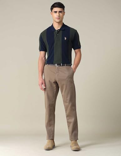 Image of U.S. Polo ASSN. Striped Slim Fit Polo T Shirts for Men - 100% Cotton, Half Sleeves Mens Tshirt