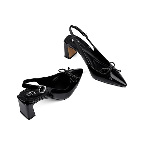 Image of QIY Womens Pumps Chunky Heel Pointed Toe Slingback Heels for Women