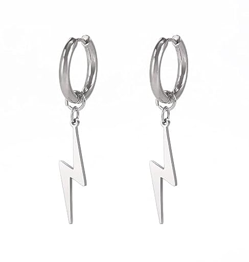Pendientes de aro para mujeres y niñas, de acero inoxidable, con diseño punk, relámpago, joyería de hip hop, Acero inoxidable, Sin piedra preciosa | Ya disponible en tu tienda friki favorita! En mundofriki.es!