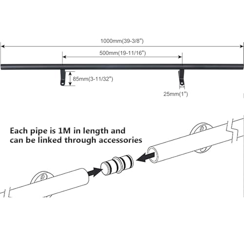 Kit binario scorrevole adjuble, binario in metallo nero e rullo da pavimento per biblioteca, loft e uso domestico, sistema retrattile 100-600 cm (scala non inclusa) - Design salvaspazio