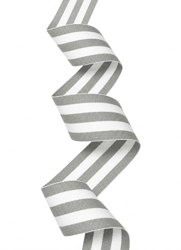 1-1/2" Gray & White Taffy Striped Grosgrain Ribbon - 50 Yards - USA | American Made
