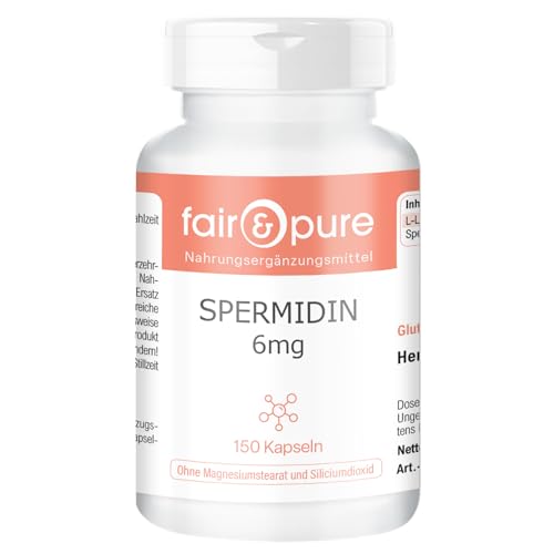 Fair & Pure® - Espermidina 6 mg - 150 cápsulas - de extracto de germen de trigo - Alta dosis - Biodisponible - Calidad alemana