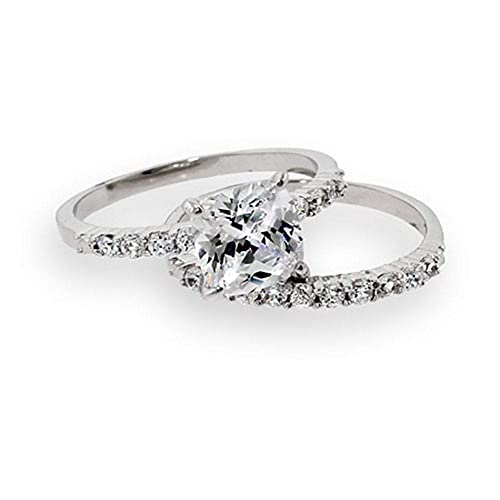 Women's Wedding Ring Set - Cushion Cut CZ Wedding Ring Set - Gifts for Mom2