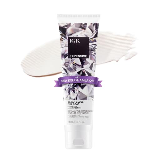IGK Expensive Clear Gloss Top Coat, High Shine Hair Gloss Treatment, 4.2 Oz