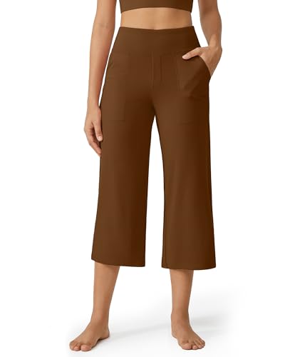 Image of G4Free Capri Pants for Women Wide Leg Yoga Dress Cropped Pants Capri Leggings with Pockets for Casual Summer