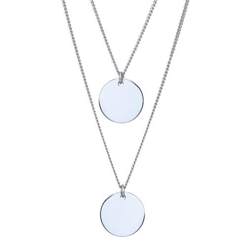 Sterling Silver Jewelry Rhodium Plated with 925 Stamp - Double-Row Disc Pendant Necklace for Women - 16