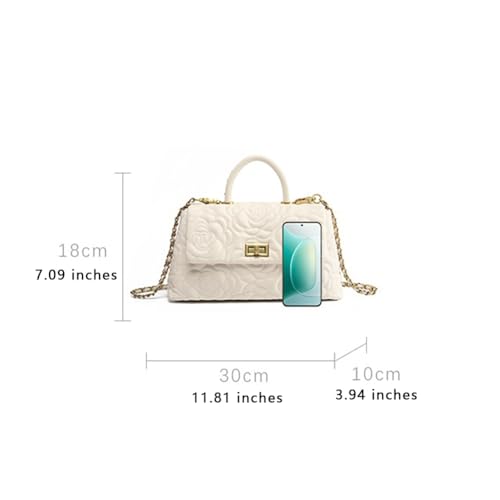 Women's Quilted Camellia Tote Handbag, Soft PU Leather Satchel Chain Strap Purse, Large Fashion Top-Handle Crossbody Bag4