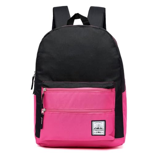 Mochila Trekker Espaçosa Escolar Trabalho Faculdade Dia a Dia Resistente (Preto/Rosa)
