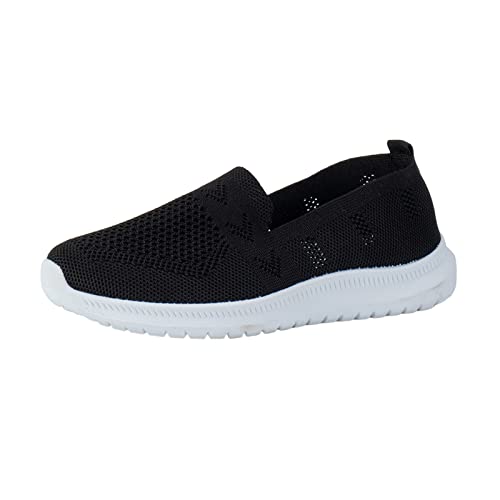 Plantillas de tenis para mujer, color sólido, malla de punto, planas, informales, zapatos deportivos para mujer, traje de vaca, Black, 36.5 EU