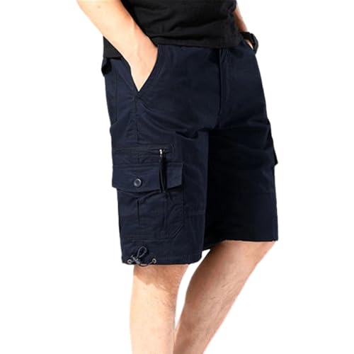 Pantalones Cargo para Hombre por Debajo de la Rodilla, Cintura elástica, Estilo Capri, Corte Holgado, algodón, Estilo Casual para Exteriores, Color Azul Marino, Talla 3X-Large