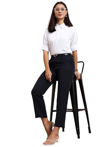 Image of FRAULEIN Women Formal Trousers | Slim Fit Office Pants | Ankle Length Work Pants | Business Casual Corporate Wear