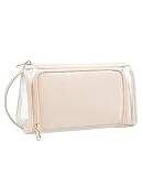 CUBETASTIC Clear Makeup Bag, Transparent Cosmetic Case, Travel Makeup Up Zipper Pouch, Portable Cute Small Toiletry Bag with Handle and Side Compartment (Beige, Small (Pack of 1))