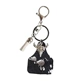Llavero de cola de caballo occidental con borla de piel de toro, elegante llavero para hombre, mini llavero, Negro, Talla única